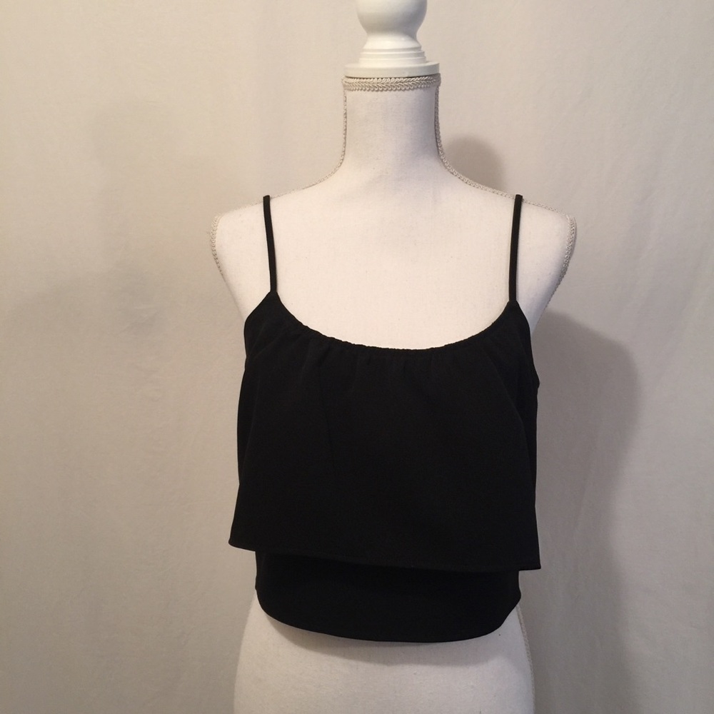 Express black cropped ruffle tank spaghetti strap